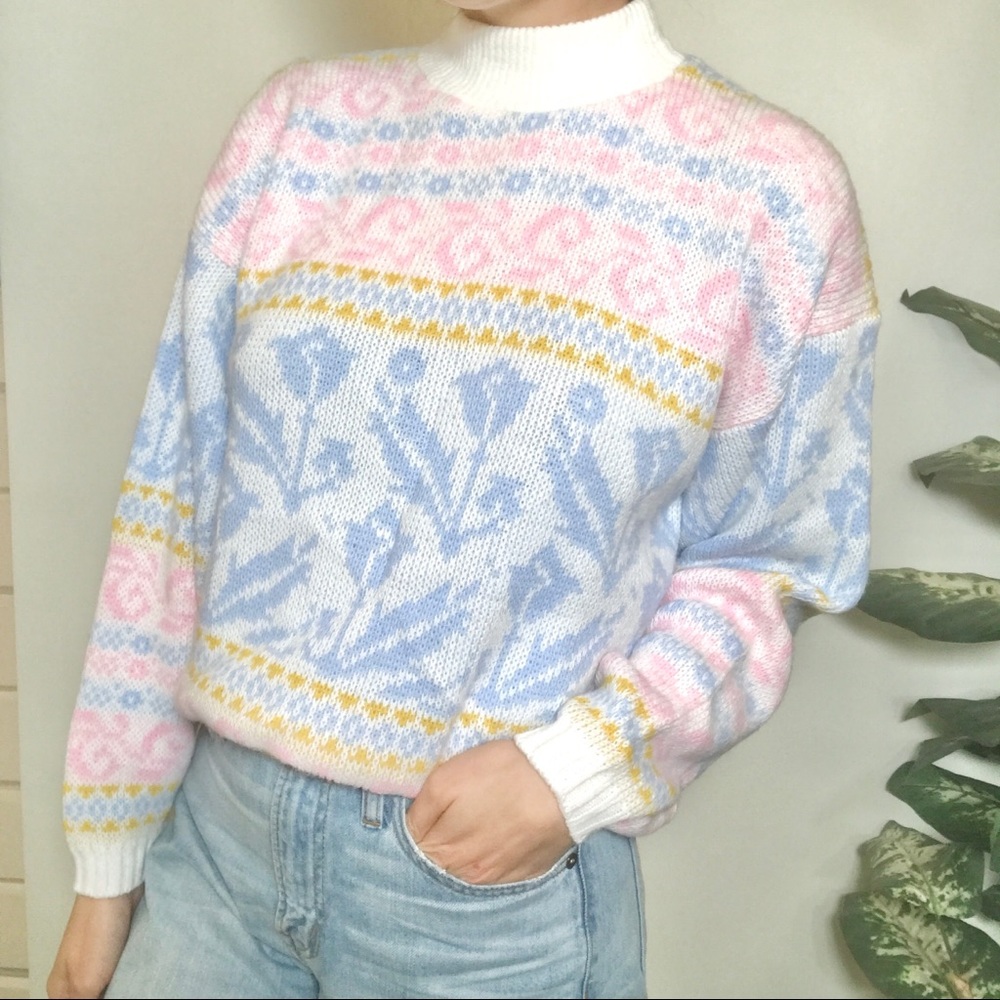 Vintage LA VENTURE Pastel Pattern Knit Sweater